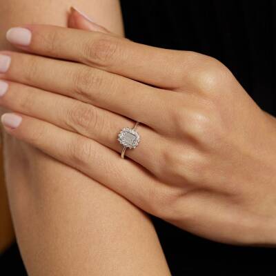 Baget Taşlı Beyaz Altın Yüzük - 2