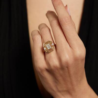 Baget Taşlı Dikdörtgen Altın Yüzük - 1