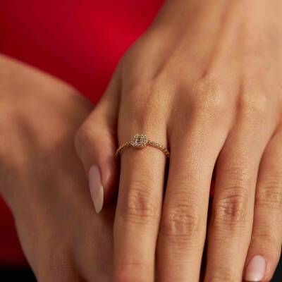 Baget Taşlı Minimal Altın Yüzük - 1