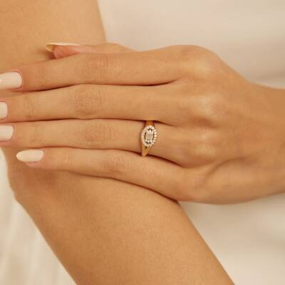 Baget Taşlı Minimal Şövalye Altın Yüzük - 1