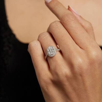 Baget Taşlı Oval Altın Yüzük - 1