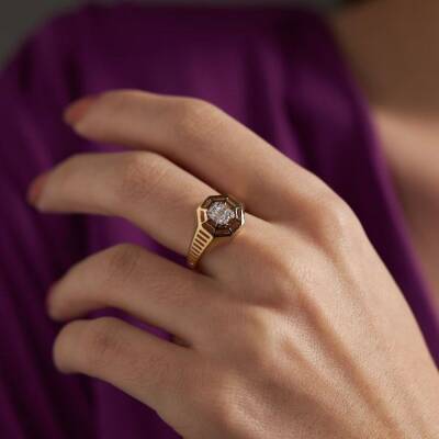 Baget Taşlı Şövalye Altın Yüzük - 1