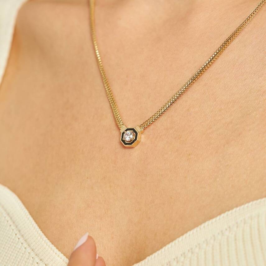 Baget Taşlı Zincir Model Altın Kolye - 1