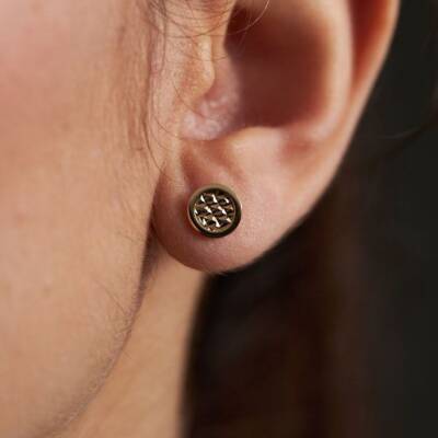 Baklava Desenli Yuvarlak Altın Küpe - 1