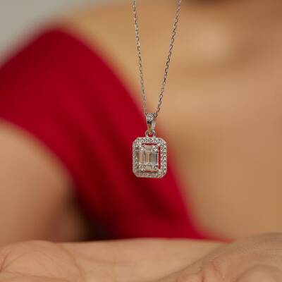 Beyaz Altın Klasik Baget Kolye - 2