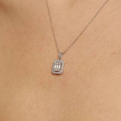 Beyaz Altın Klasik Baget Kolye - 1