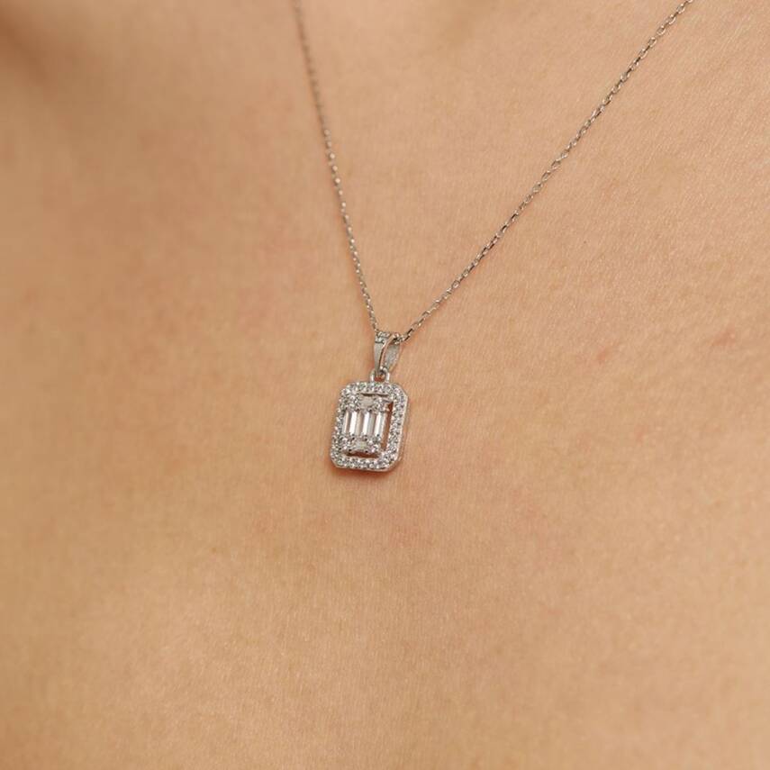 Beyaz Altın Klasik Baget Kolye - Semih Haşhaş Kuyumculuk