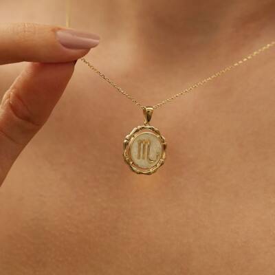 Beyaz Mineli Akrep Burcu Altın Kolye - 2