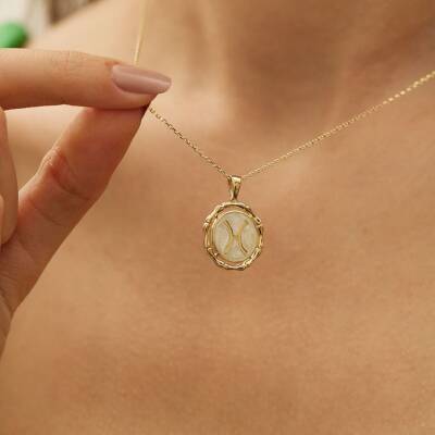 Beyaz Mineli Balık Burcu Altın Kolye - 2