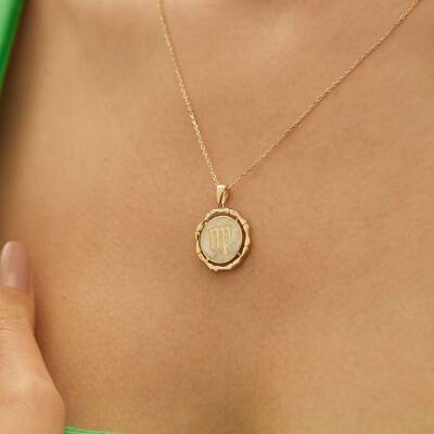 Beyaz Mineli Başak Burcu Altın Kolye - 1