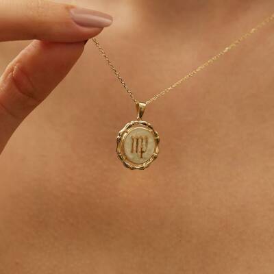 Beyaz Mineli Başak Burcu Altın Kolye - 2