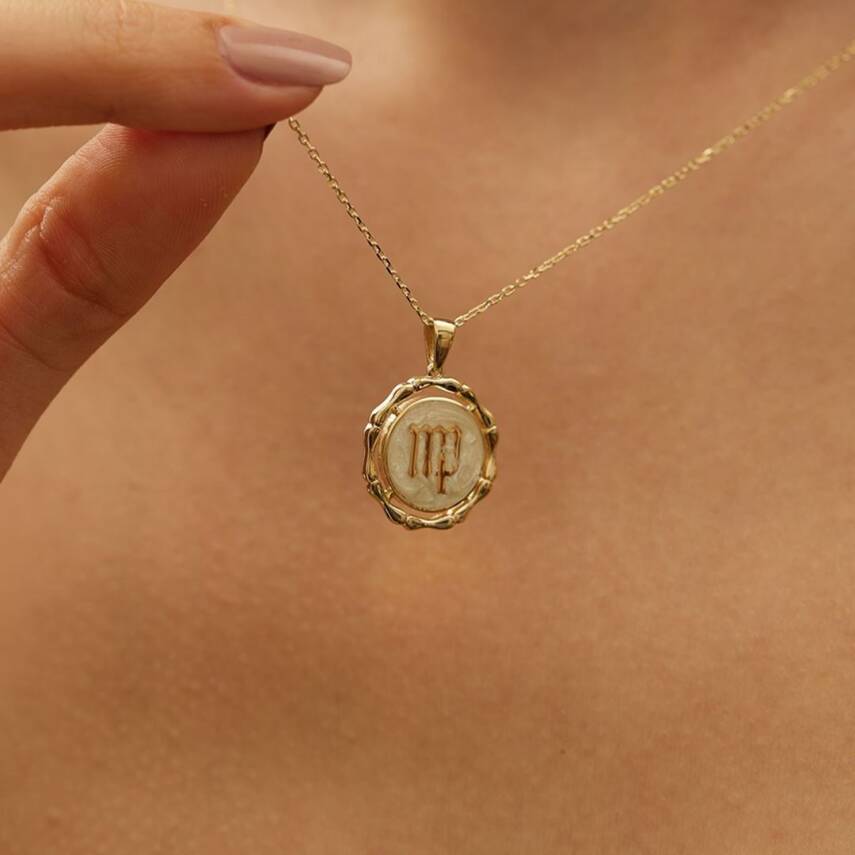 Beyaz Mineli Başak Burcu Altın Kolye - 2