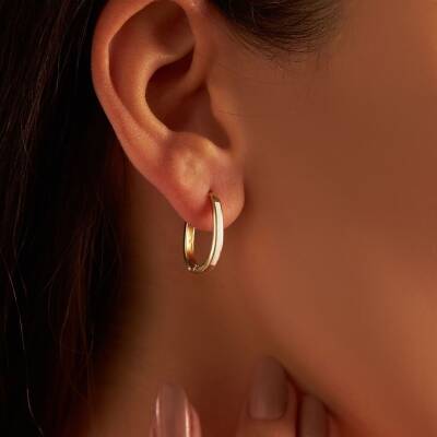 Beyaz Mineli Halka Altın Küpe - 1