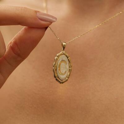 Beyaz Mineli Harf Altın Kolye - 2