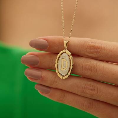 Beyaz Mineli Harf Altın Kolye - 6