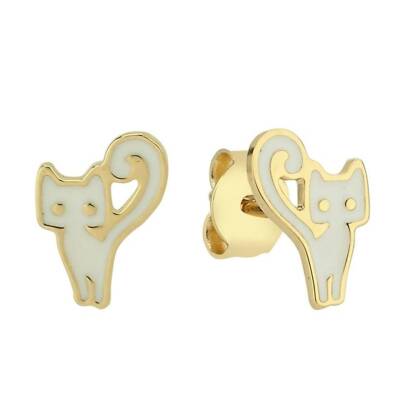 Beyaz Mineli Kedi Altın Küpe - 1