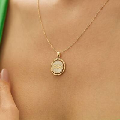 Beyaz Mineli Kova Burcu Altın Kolye - 1