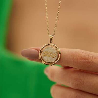 Beyaz Mineli Kova Burcu Altın Kolye - 2