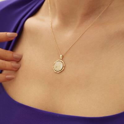 Beyaz Mineli Oğlak Burcu Altın Kolye - 1