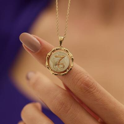 Beyaz Mineli Oğlak Burcu Altın Kolye - 3