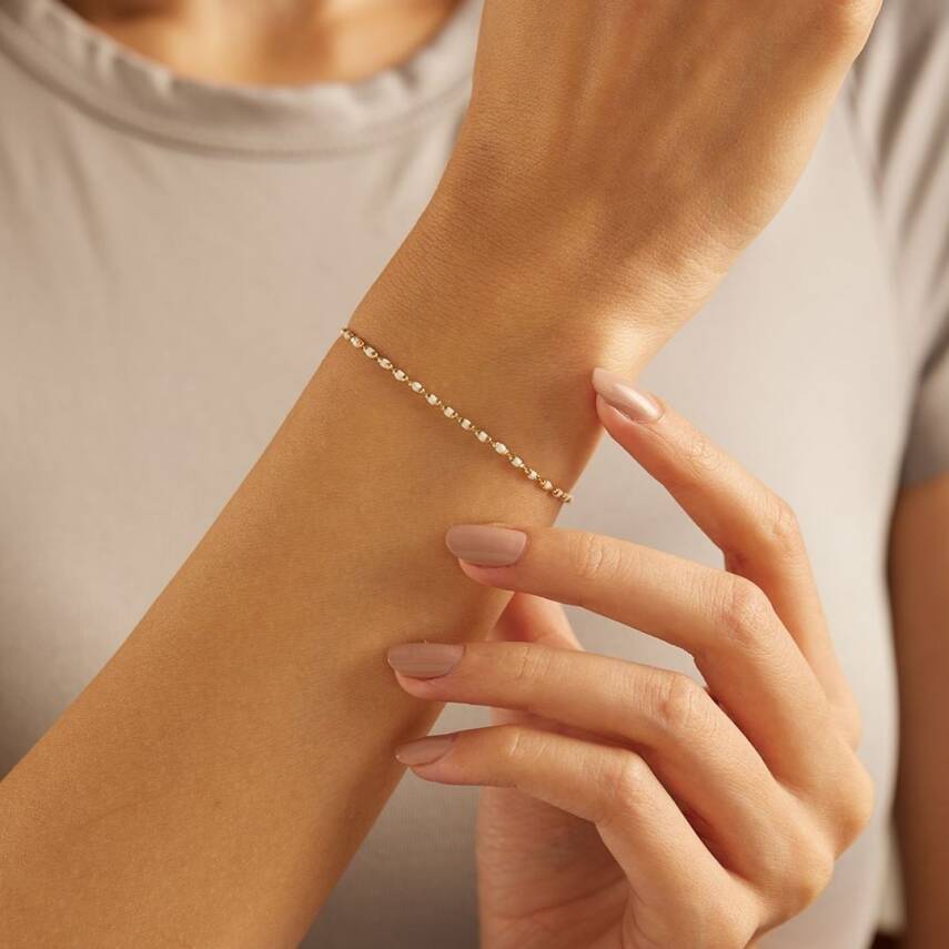 Beyaz Mineli Toplu Altın Bileklik - Semih Haşhaş Kuyumculuk