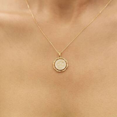 Beyaz Mineli Yengeç Burcu Altın Kolye - 1