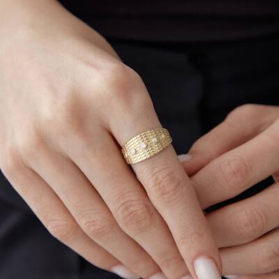 Beyaz Taşlı Vintage Luna Yüzük 