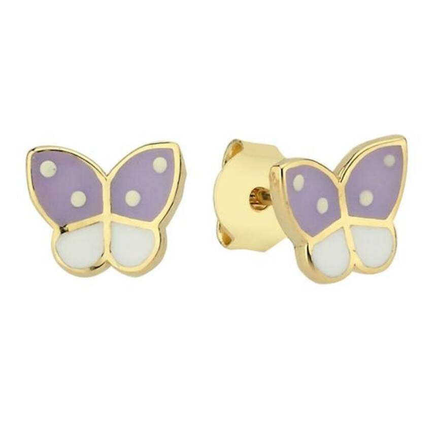 Beyaz Ve Mor Mineli Kelebek Altın Çocuk Küpesi - Semih Haşhaş Kuyumculuk