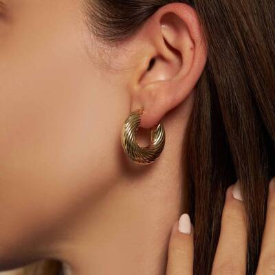 Bombeli Burgu Halka Altın Küpe - 1