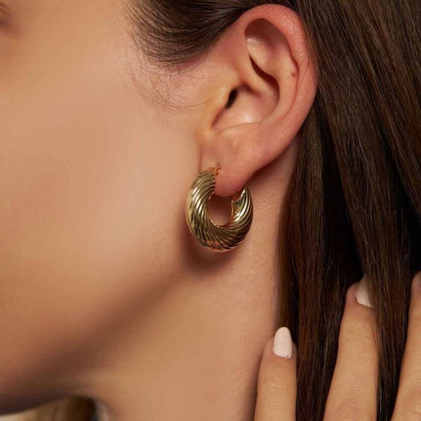 Bombeli Burgu Halka Altın Küpe - 1