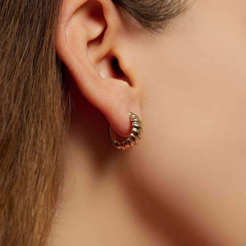 Bombeli İstiridye Halka Altın Küpe - Semih Haşhaş Kuyumculuk