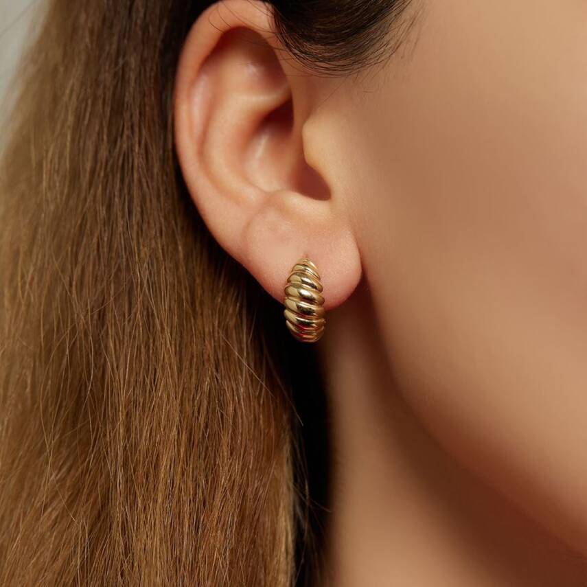 Bombeli İstiridye Halka Altın Küpe - Semih Haşhaş Kuyumculuk (1)