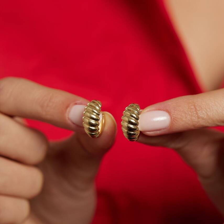 Bombeli İstiridye Halka Altın Küpe - 3