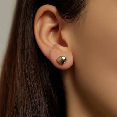 Bombeli Plaka Kalp Altın Küpe - 1