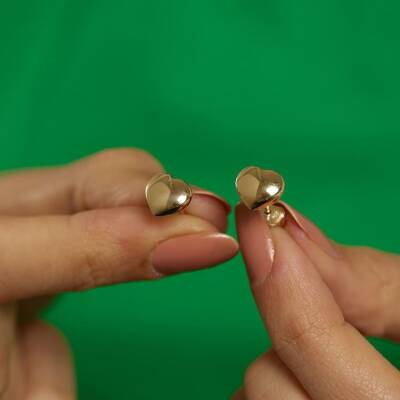 Bombeli Plaka Kalp Altın Küpe - 2