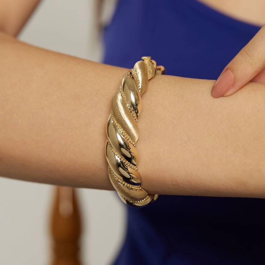 Burgu Modelli Tasarım Altın Kelepçe Bilezik - 1