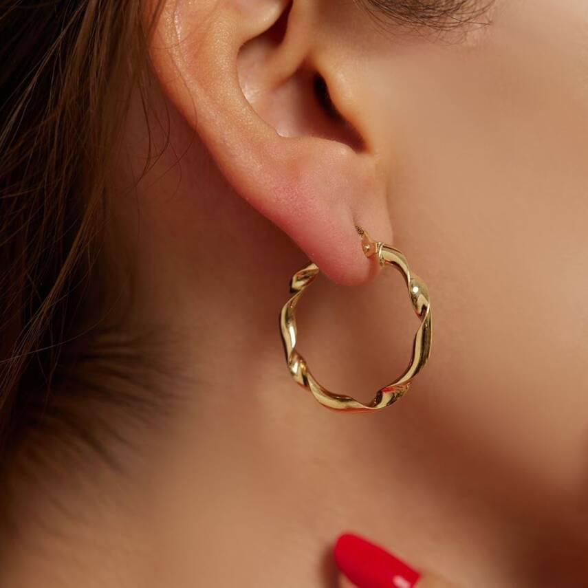 Burgulu Büyük Boy Halka Altın Küpe - Semih Haşhaş Kuyumculuk