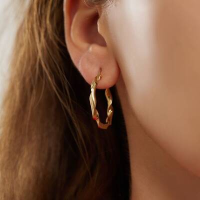 Burgulu Büyük Boy Halka Altın Küpe - 2