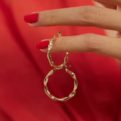 Burgulu Büyük Boy Halka Altın Küpe - 3