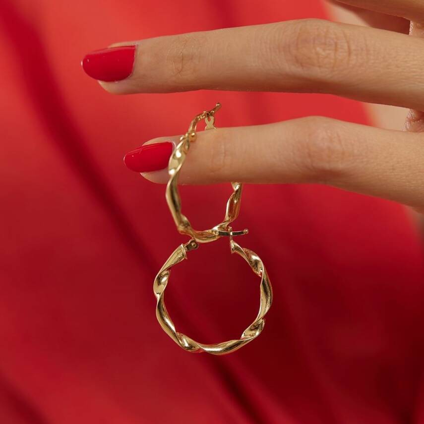 Burgulu Büyük Boy Halka Altın Küpe - 3