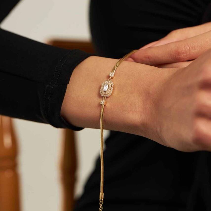 Altın Baget Taşlı Balıksırtı Zincir Bileklik - Semih Haşhaş Kuyumculuk