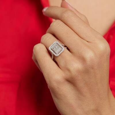 Büyük Dikdörtgen Baget Altın Yüzük - 1