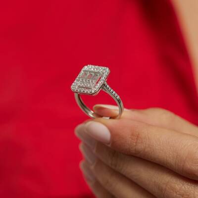 Büyük Dikdörtgen Baget Altın Yüzük - 2