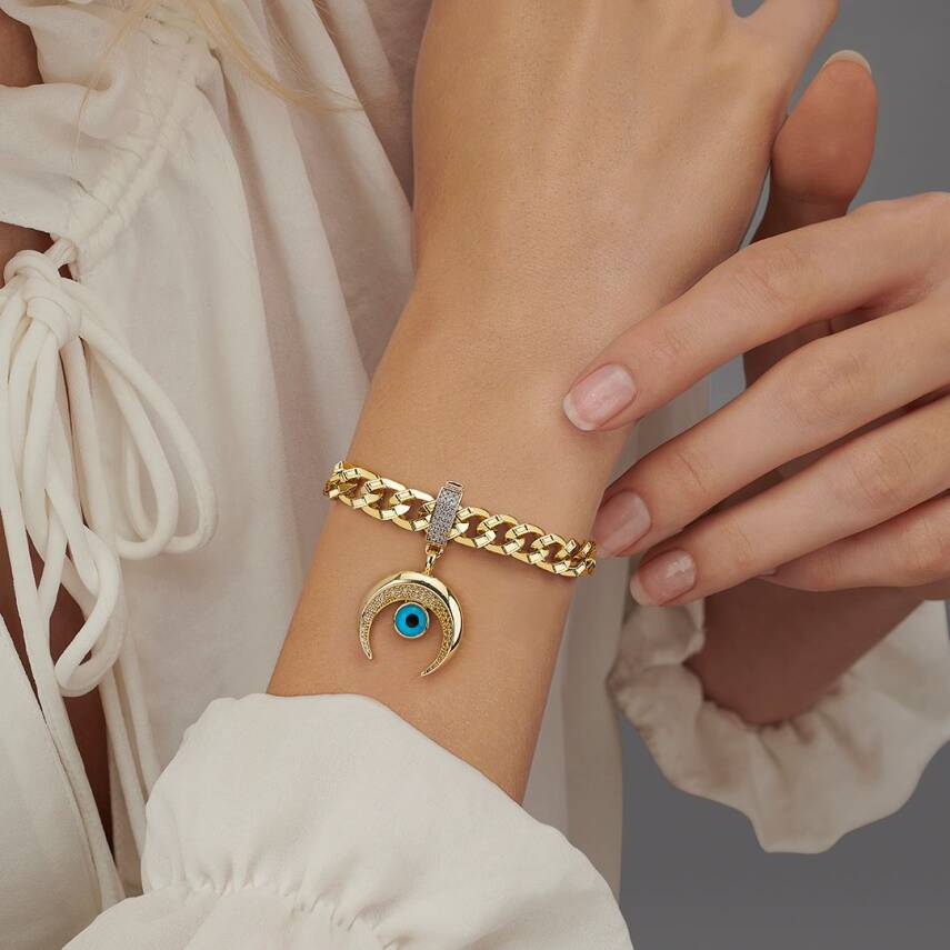 Çağla X Ema Nazar Boncuklu Taşlı Hilal Charm - 2