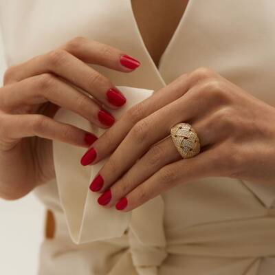 Çapraz Tasarımlı Taşlı Altın Yüzük - 1