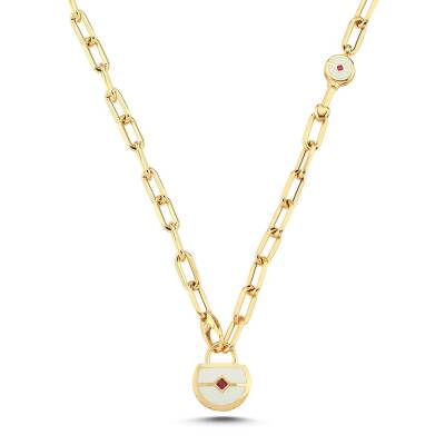 Cetaş Sarı Altın Açılır-Kapanır Beyaz Fosforlu Mine Kilitli Dilek Kolyesi - 1