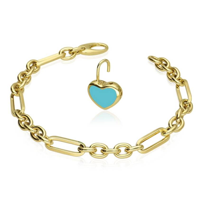 Cetaş Açılır-Kapanır Mineli Kalp Kilitli Dilek Bilekliği - 1