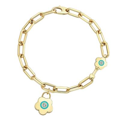 Cetaş Açılır-Kapanır Turkuaz Mineli Çiçek Kilitli Dilek Bilekliği - CETAŞ