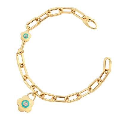 Cetaş Açılır-Kapanır Turkuaz Mineli Çiçek Kilitli Dilek Bilekliği - CETAŞ (1)