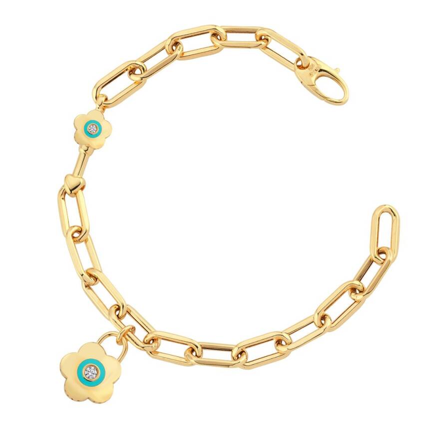 Cetaş Açılır-Kapanır Turkuaz Mineli Çiçek Kilitli Dilek Bilekliği - 2